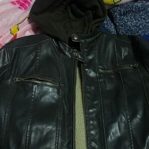 Levi's Black Leather leather Jacket with Hood. Leather outside and soft inside!